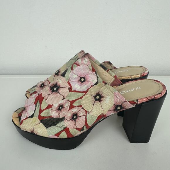 Donald J. Pliner Womens Block Heel Floral Slip-On Mule Slide Pink/Red Sandals 6M - Picture 2 of 5